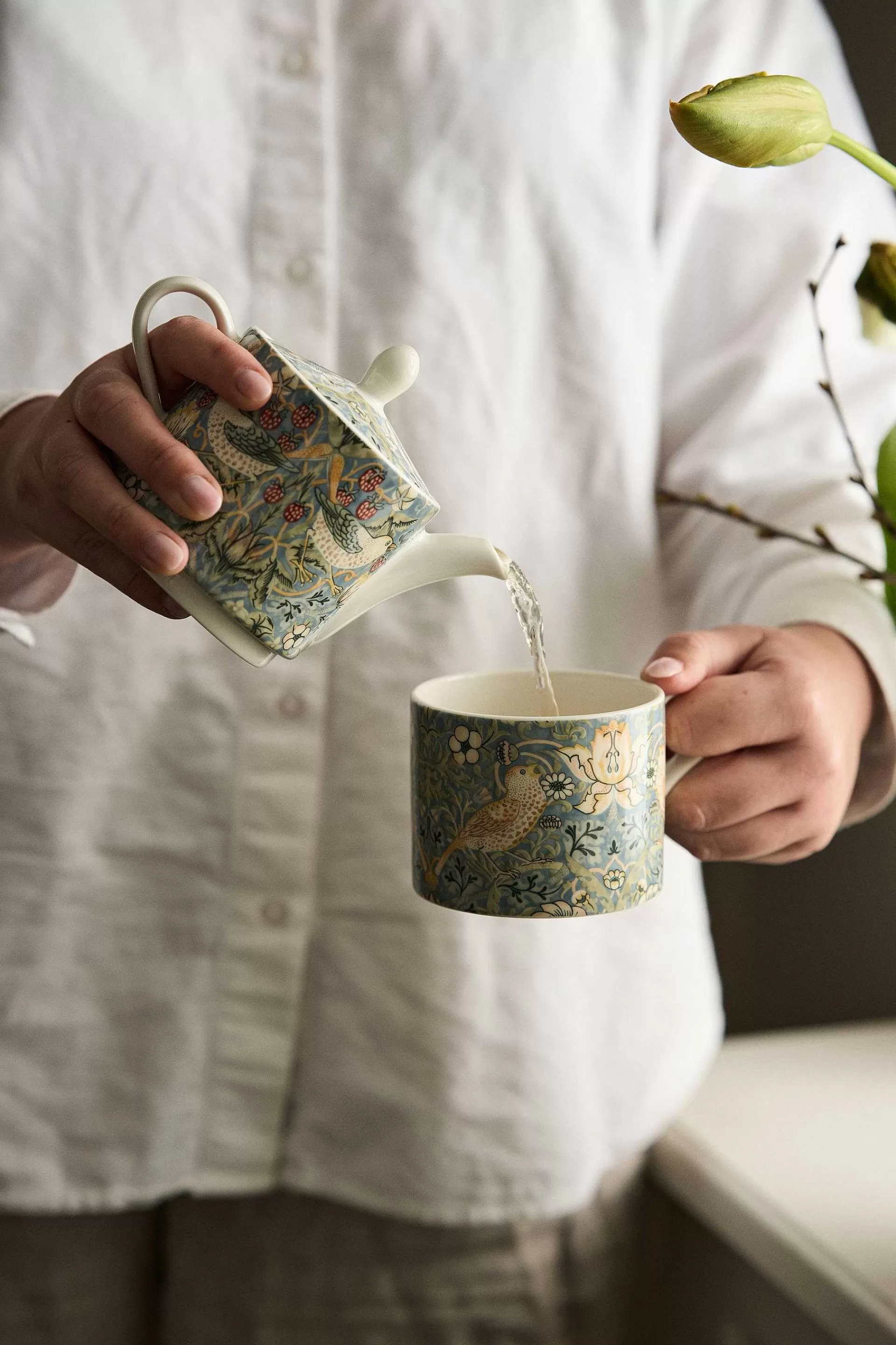 Spode Strawberry Thief Tekanne Og Tekopp